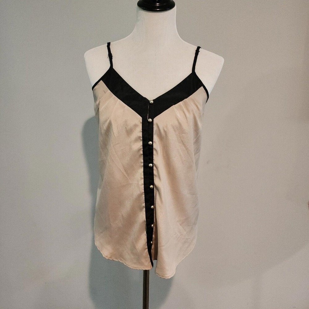 Zinga Size Large Blouse Womens Tan Sleeveless Button Down Top
